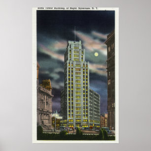 Exterior View of State Tower Building at Night Poster