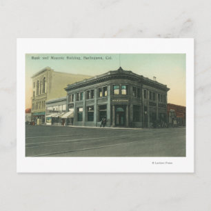 Exterior View of the Bank and Masonic Temple Postcard