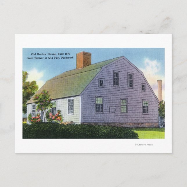 Exterior View of the Old Harlow House Postcard (Front)
