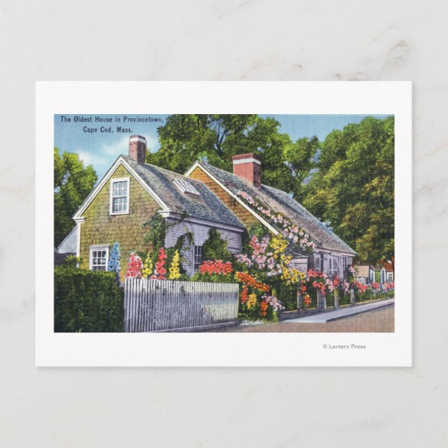 Exterior View of the Oldest House in Town Postcard (Front)