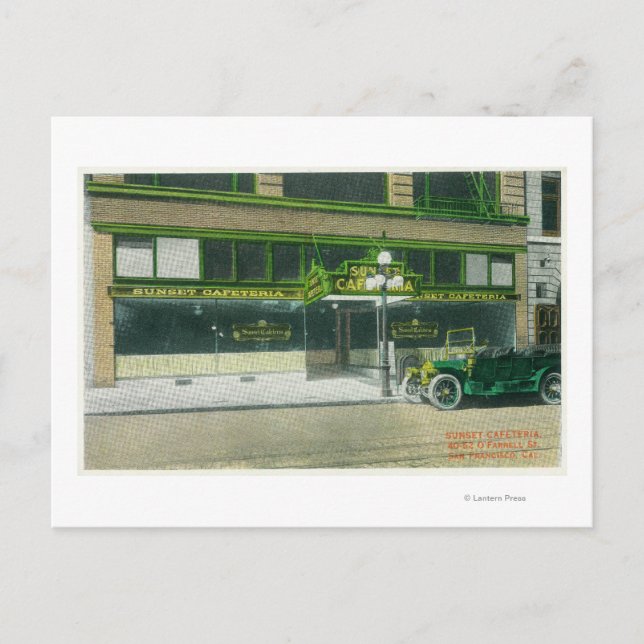 Exterior View of the Sunset Cafeteria Postcard (Front)
