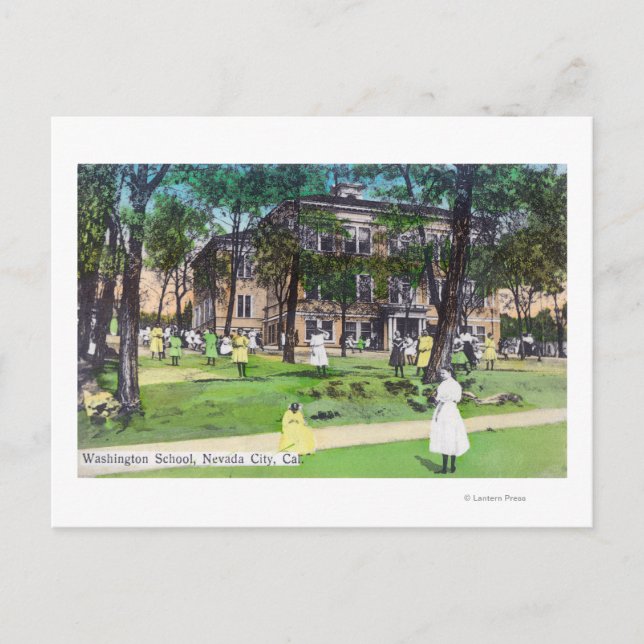 Exterior View of Washington School Postcard (Front)