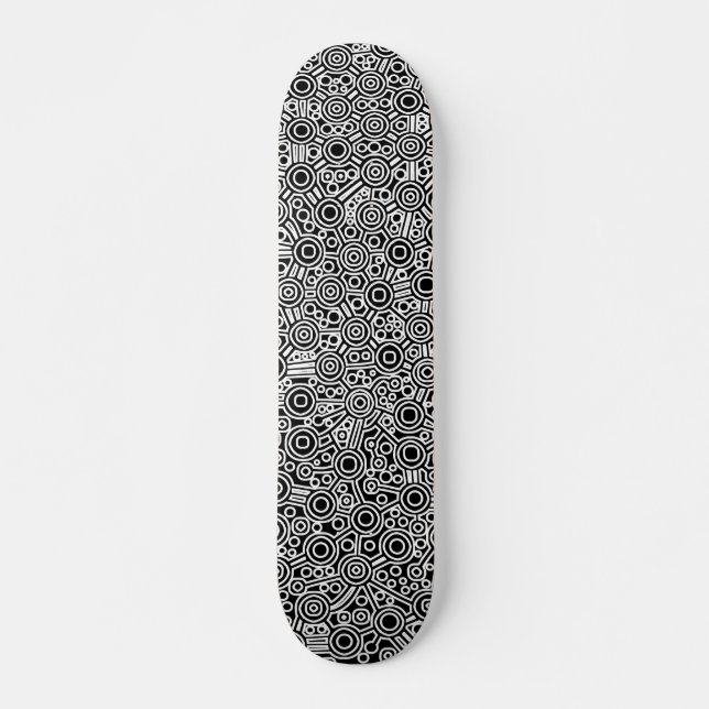 Exterminated Alien Circuit - White on Black Skateboard (Front)