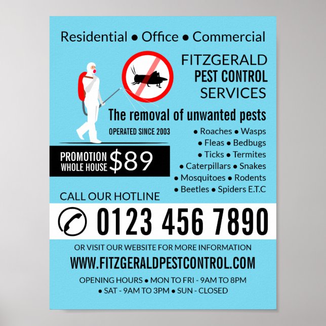 Exterminator Design, Pest Control Advertising Poster (Front)