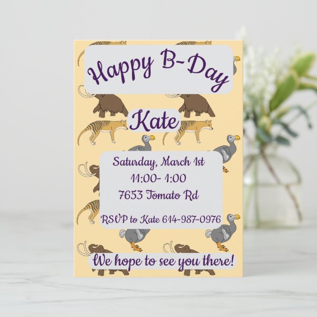 Extinct Animals Happy Birthday Invitation (Standing Front)