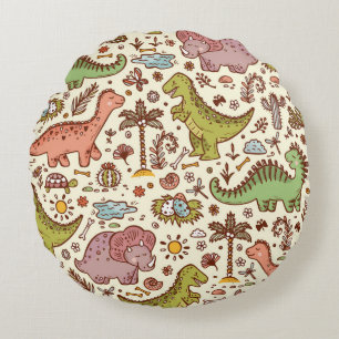 Extinct animals. Prehistoric Reptiles. Cute Cartoo Round Cushion