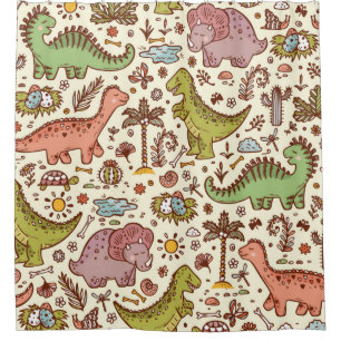 Extinct animals. Prehistoric Reptiles. Cute Cartoo Shower Curtain