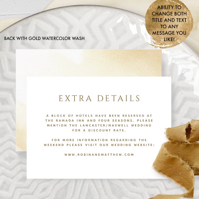 Extra Details Or Other, Golden Yellow Wash Wedding Enclosure Card (Creator Uploaded)