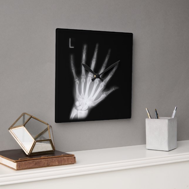 Extra Digit X-ray Left Hand Square Wall Clock (Office)