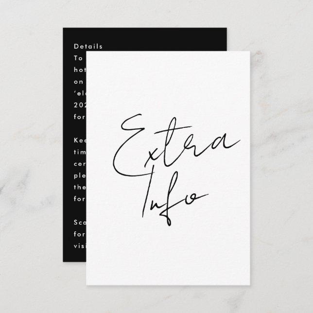 Extra Info Details Custom Names Modern White RSVP Card (Front/Back)