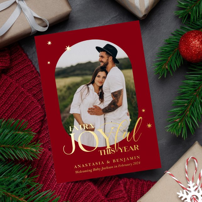 Extra Joyful Pregnancy Announcement Christmas Card (Creator Uploaded)