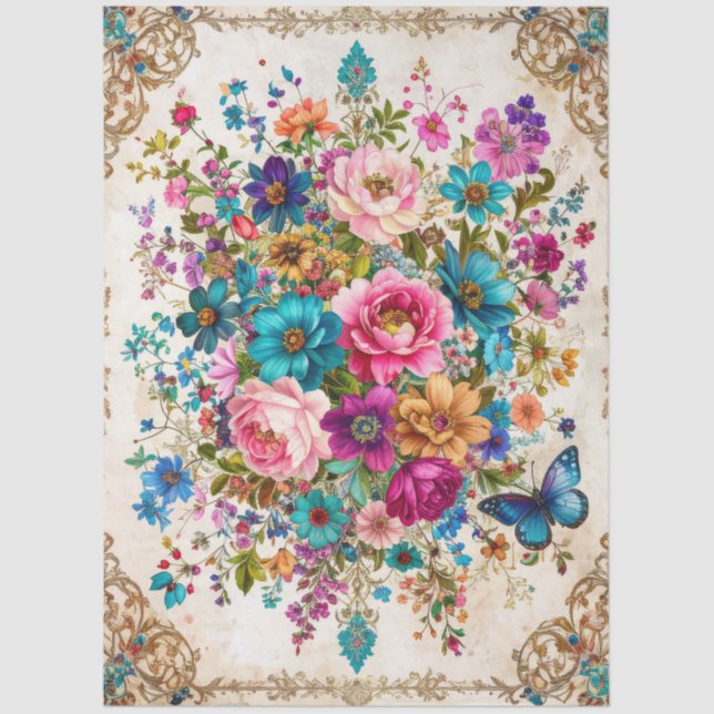 Extra Large Baroque Colourful Florals Decoupage Tissue Paper (Front)