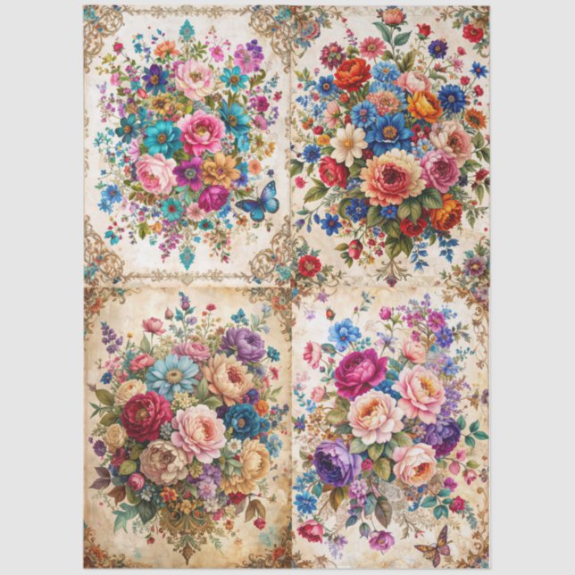 Extra Large Baroque Colourful Florals Decoupage Tissue Paper (Front)