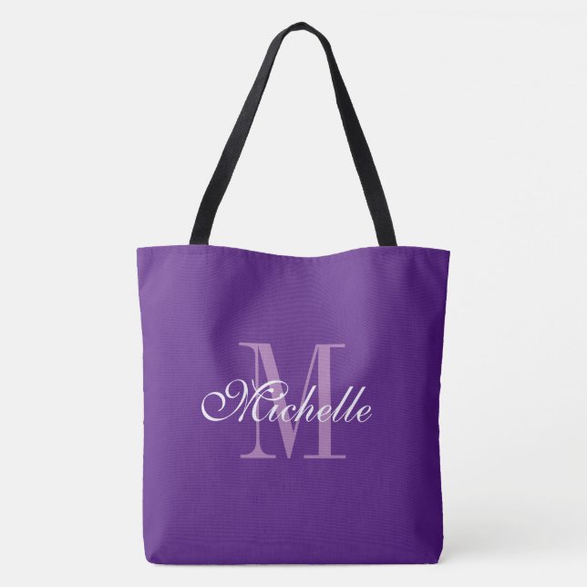 Extra large big purple tote bag with chic monogram (Back)