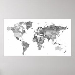 Extra-large Black and white World Map Posster Poster