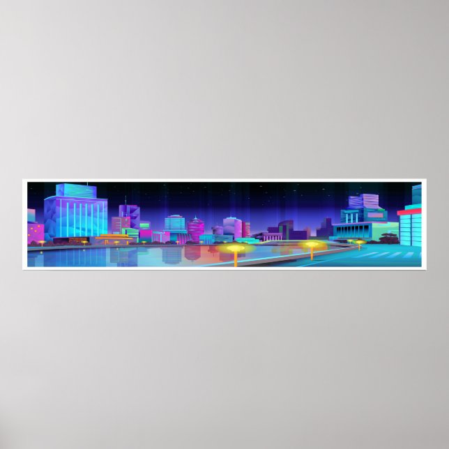 Extra Large City Night Scene Panoramic Art Poster (Front)