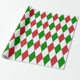 Extra Large Dark Red, Green and White Harlequin Wrapping Paper