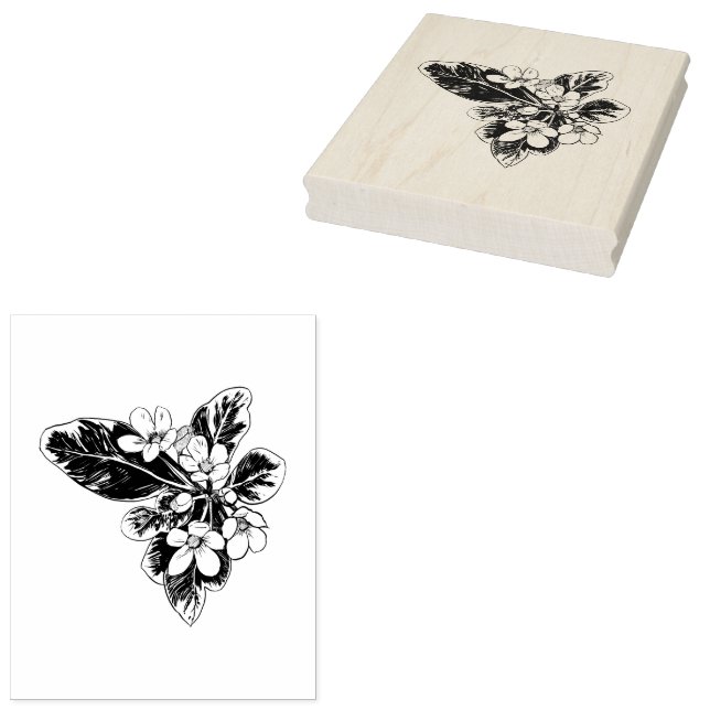 Extra Large Floral Botanical Flowers Stems Leaves Rubber Stamp (Stamped)