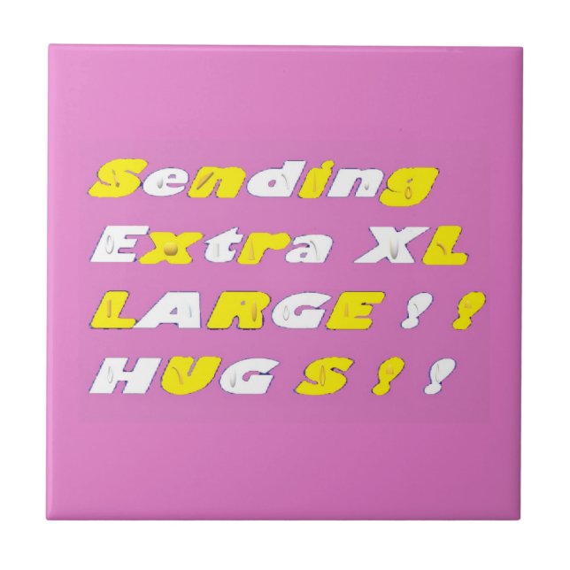 Extra Large Hugs design pink yellow white graphics Ceramic Tile (Front)