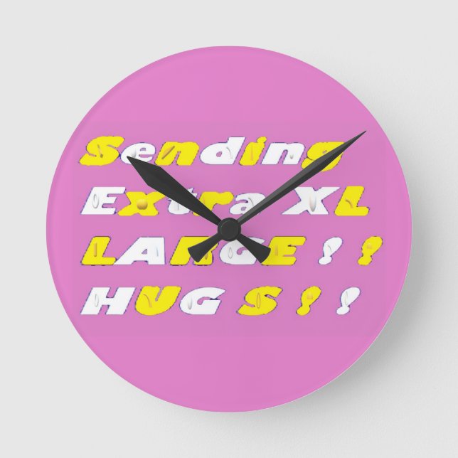 Extra Large Hugs design pink yellow white graphics Round Clock (Front)