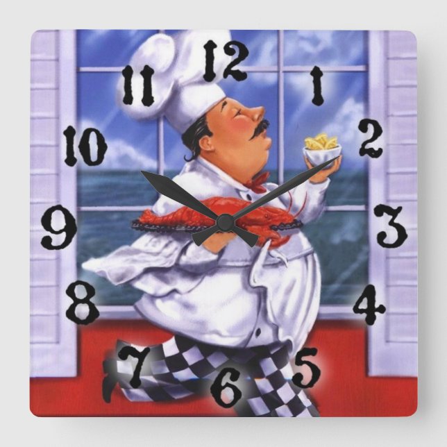 Extra Large Lobster Chef Square Wall Clock (Front)