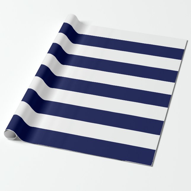 Extra Large Navy Blue and White Stripes Wrapping Paper (Unrolled)