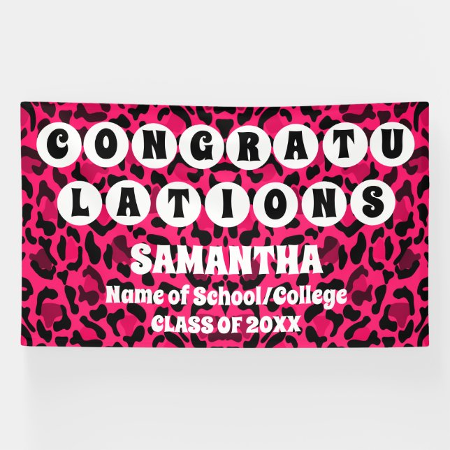 Extra Large Pink Leopard Print 2024 Graduation Banner (Horizontal)
