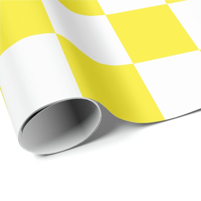 Extra Large Yellow and White Checks Wrapping Paper (Roll Corner)