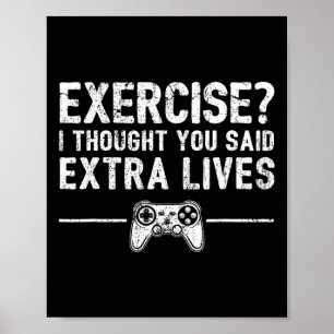 Extra Lives Funny Video Game Controller Retro Game Poster