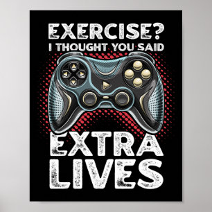 Extra Lives Funny Video Game Controller Retro Game Poster