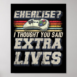 Extra Lives Funny Video Game Controller Retro Game Poster