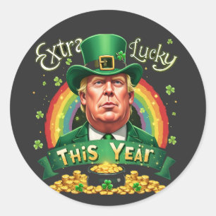Extra Lucky This Year St Patrick Day Trump Leopard Classic Round Sticker