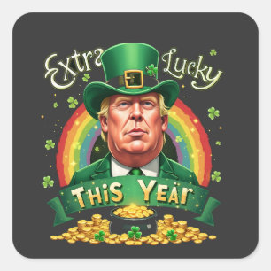 Extra Lucky This Year St Patrick Day Trump Leopard Square Sticker