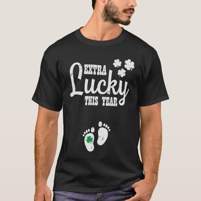 Extra Lucky This Year St Patricks Pregnancy Announ T-Shirt (Front)