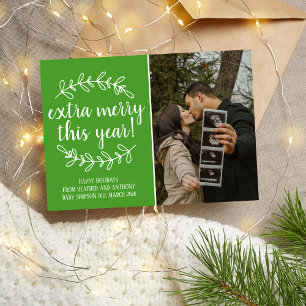 Extra Merry Holidays Christmas Pregnancy Photo Holiday Card