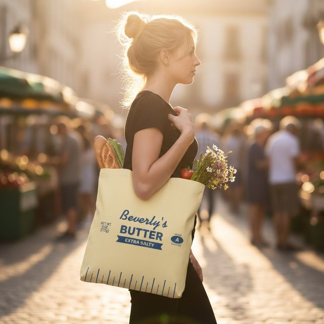 Extra Salty Funny Foodie Stick of Butter Yellow Tote Bag (Customize this great butter stick tote for yourself or a foodie friend.)