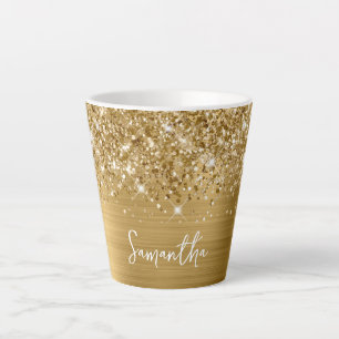 Extra Sparkly Gold Glam Script Name Latte Mug