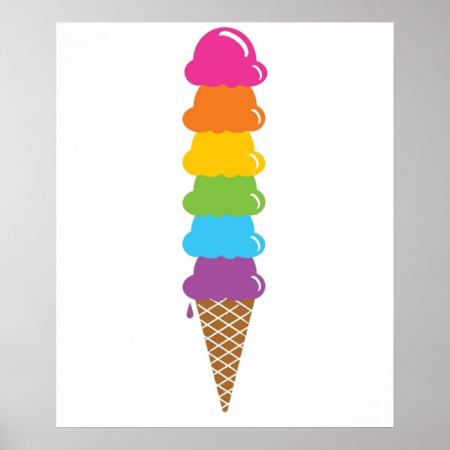 Extra Tall Rainbow Ice Cream Cone Poster (Front)