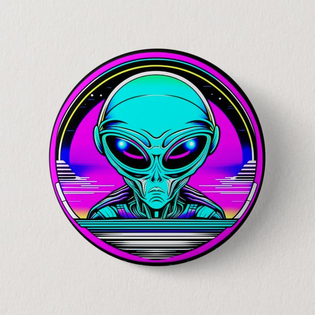 Extra Terrestrial Alien Flying a UFO 6 Cm Round Badge (Front)