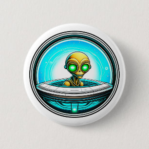 Extra Terrestrial Alien Flying a UFO 6 Cm Round Badge