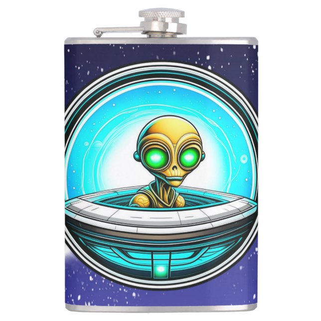 Extra Terrestrial Flying in a UFO   Hip Flask (Front)