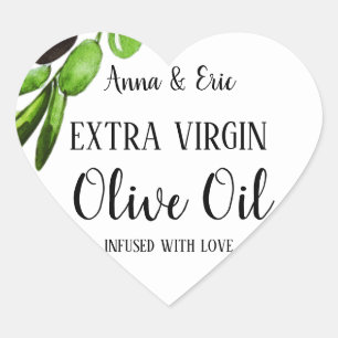 Extra Virgin Olive Oil Elegant Modern Wedding Heart Sticker