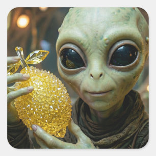 Extraterrestrial Alien and Crystalline Lemon   Square Sticker