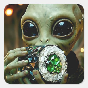 Extraterrestrial Alien and Crystalline Sushi   Square Sticker
