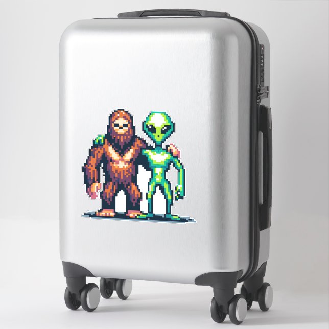 Extraterrestrial Alien Being and Bigfoot Pixel Art (Suitcase)
