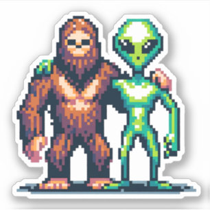 Extraterrestrial Alien Being and Bigfoot Pixel Art