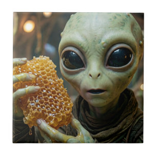 Extraterrestrial Alien Being with Honeycomb Ceramic Tile
