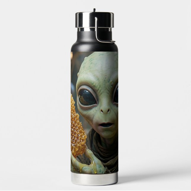 Extraterrestrial Alien Being with Honeycomb Water Bottle (Left)