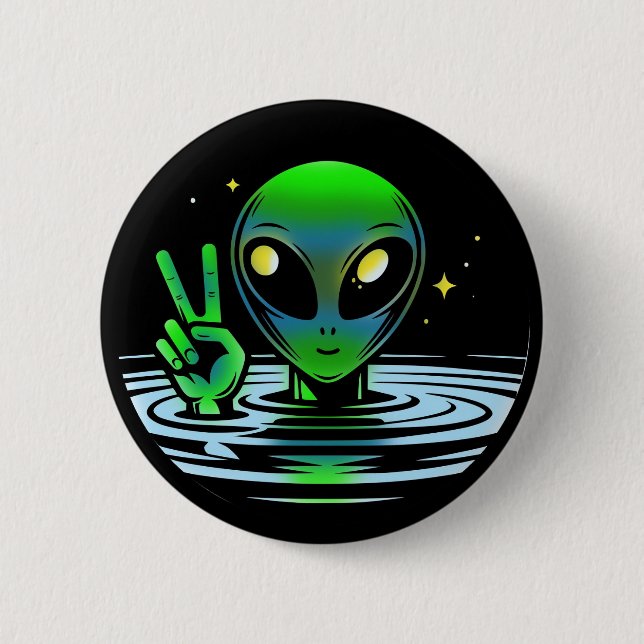 Extraterrestrial Alien giving Peace Sign  6 Cm Round Badge (Front)