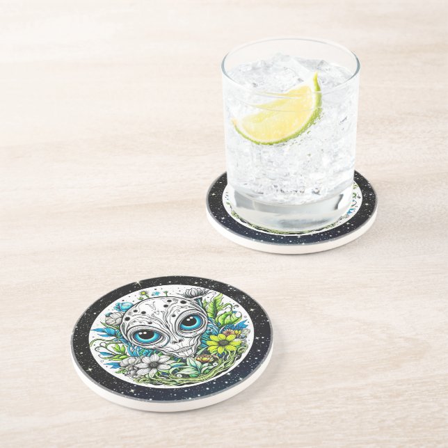 Extraterrestrial Alien in Flowers  Coaster (Side)